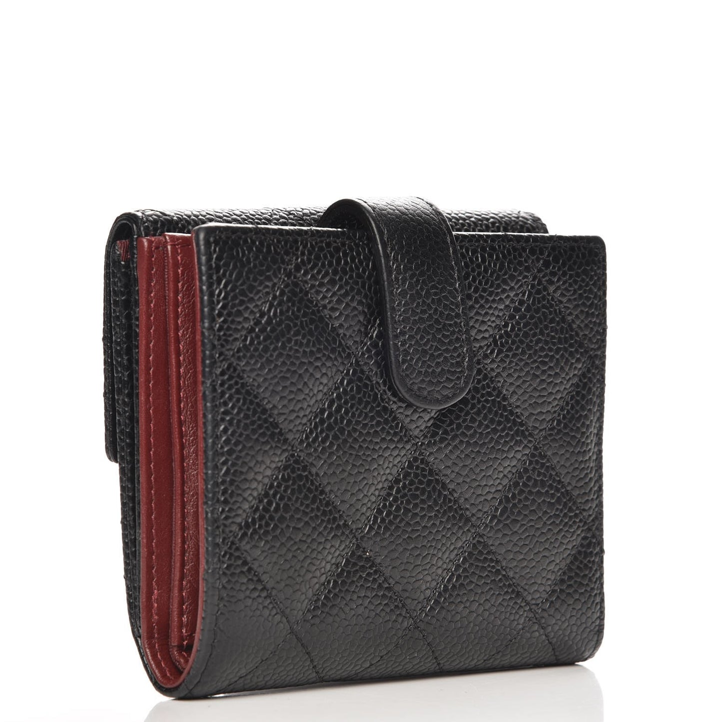 Caviar Quilted Compact French Flap Wallet Black