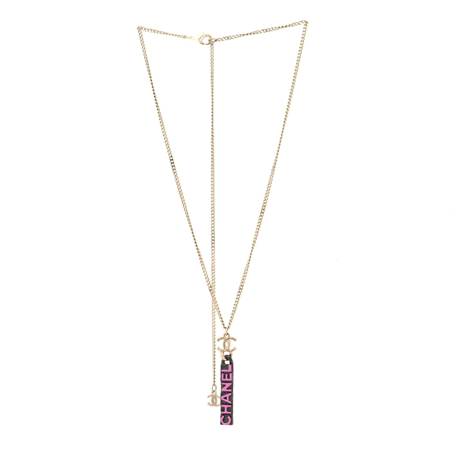 Enamel CC Logo Chain Necklace Ruthenium Pink