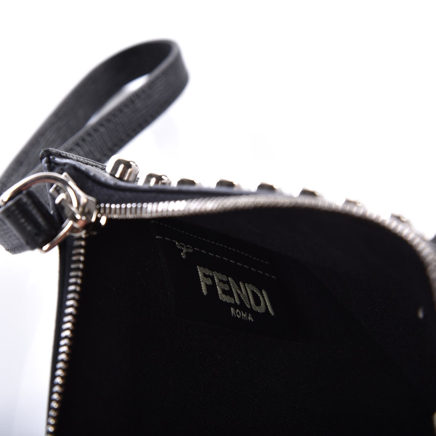 Vitello Elite Mink Fur Studded Karlito Zip Pouch Black