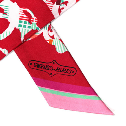 Hermes Silk Cavalcadour Morning Twilly Framboise Rose Vert 2 of 4