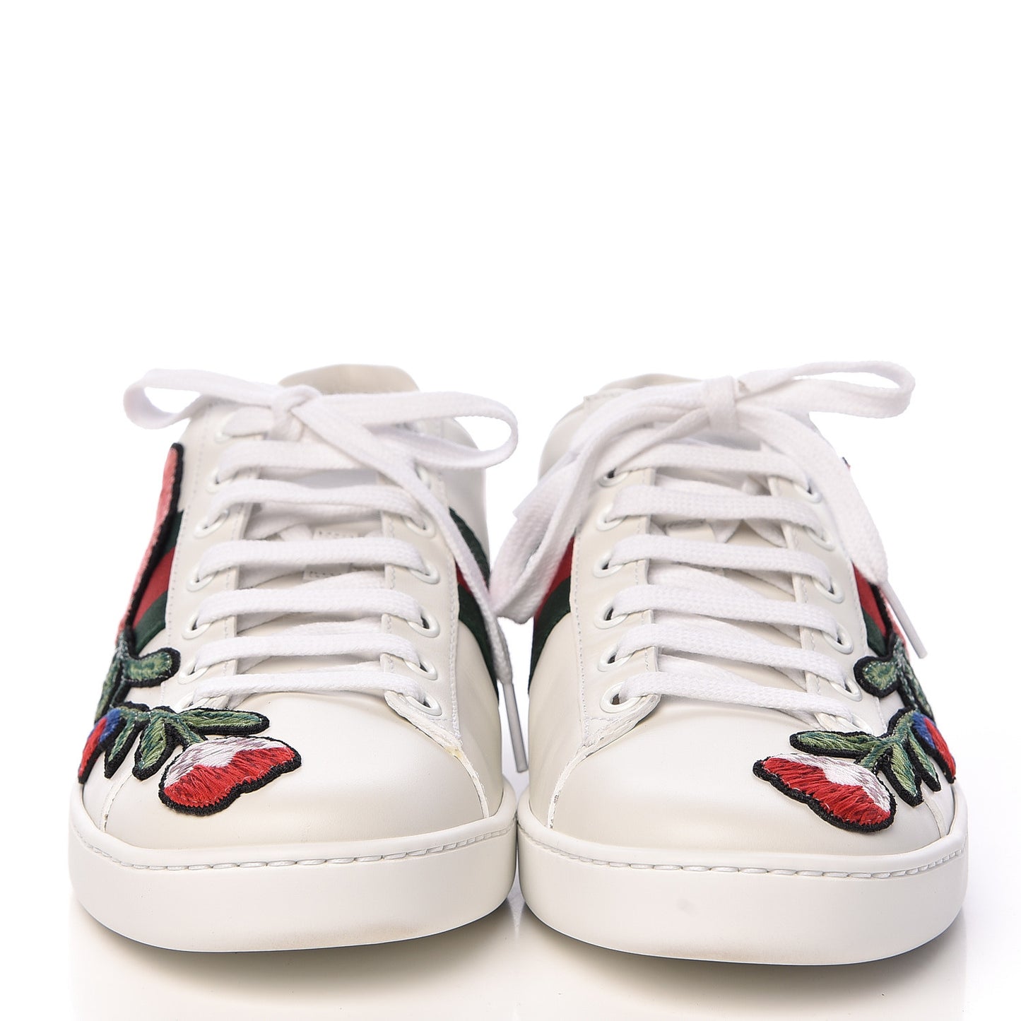 Calfskin Web Floral Embroidered Womens Ace Sneakers 37.5 White