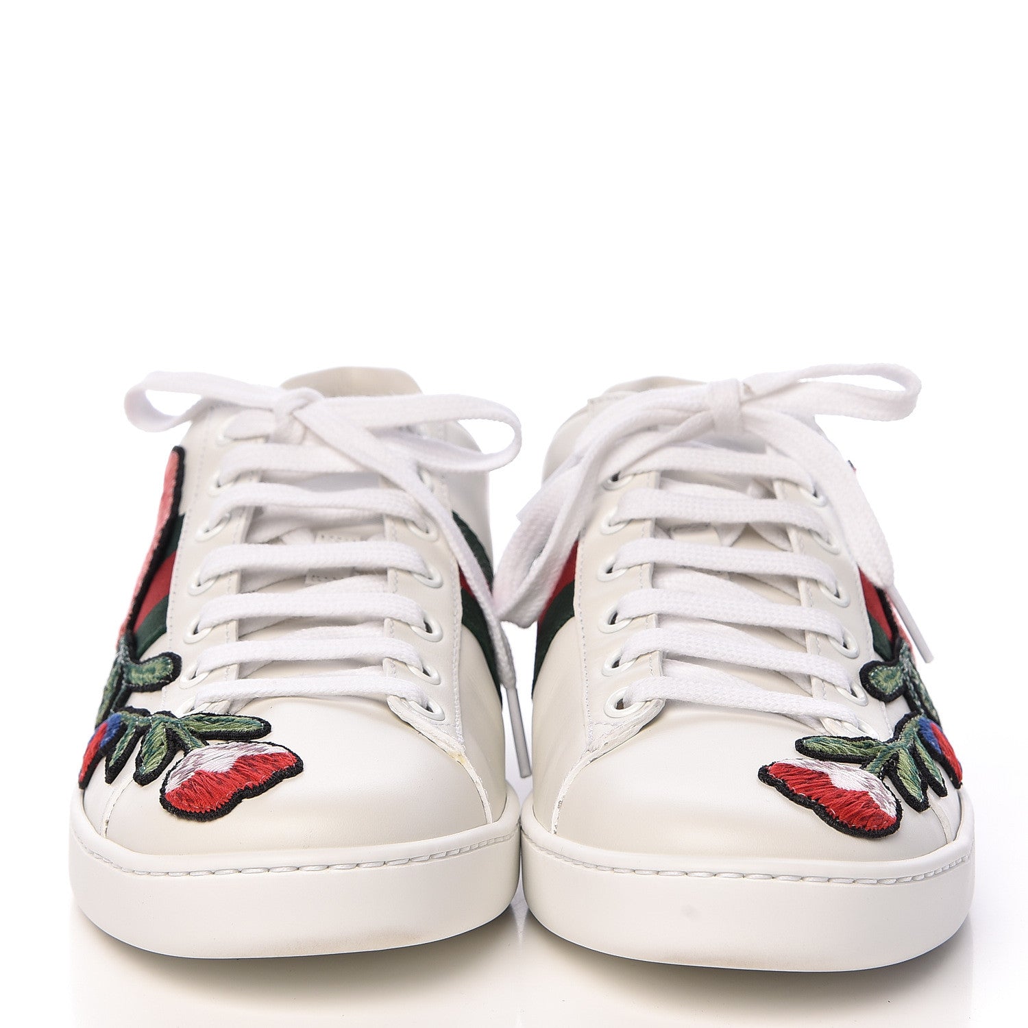 Gucci Calfskin Web Floral Embroidered Womens Ace Sneakers 37.5 White 2 of 12