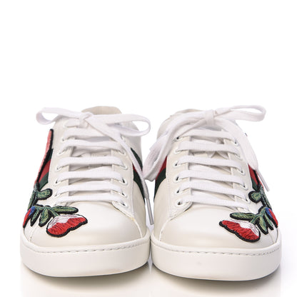 Gucci Calfskin Web Floral Embroidered Womens Ace Sneakers 37.5 White 2 of 12