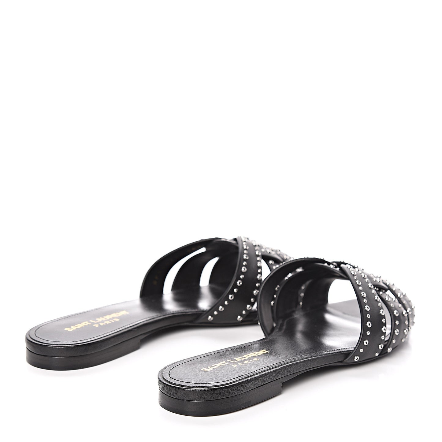 Calfskin Grommet Tribute 05 Slide Sandals 36.5 Black