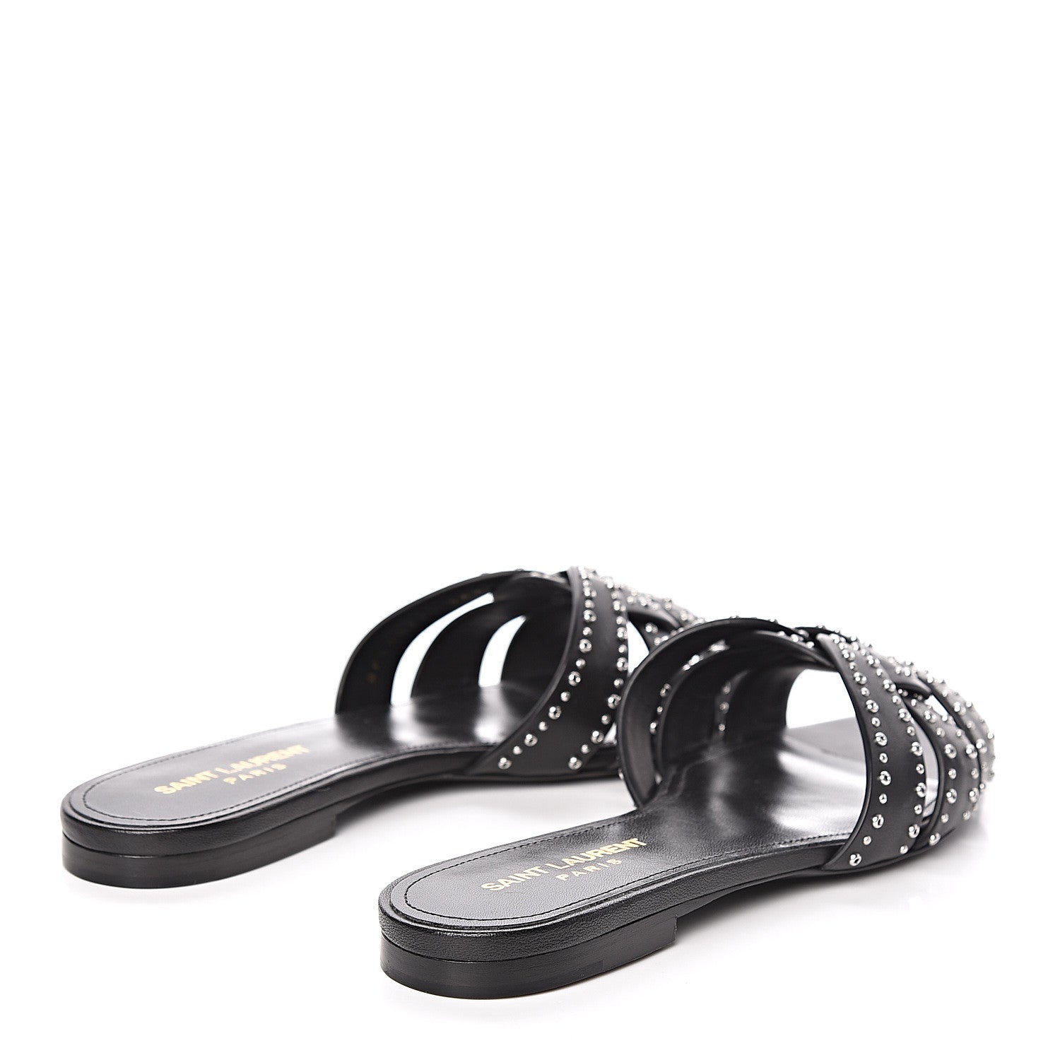 Saint Laurent Calfskin Grommet Tribute 05 Slide Sandals 36.5 Black 4 of 9