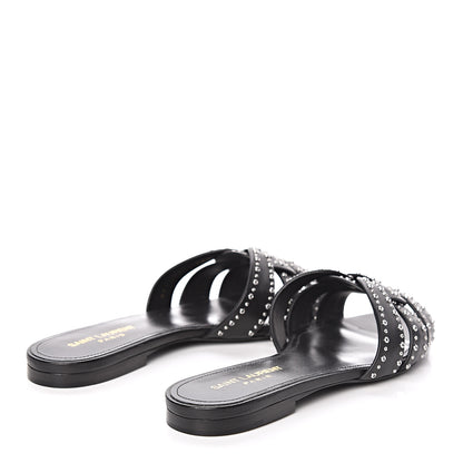 Saint Laurent Calfskin Grommet Tribute 05 Slide Sandals 36.5 Black 4 of 9