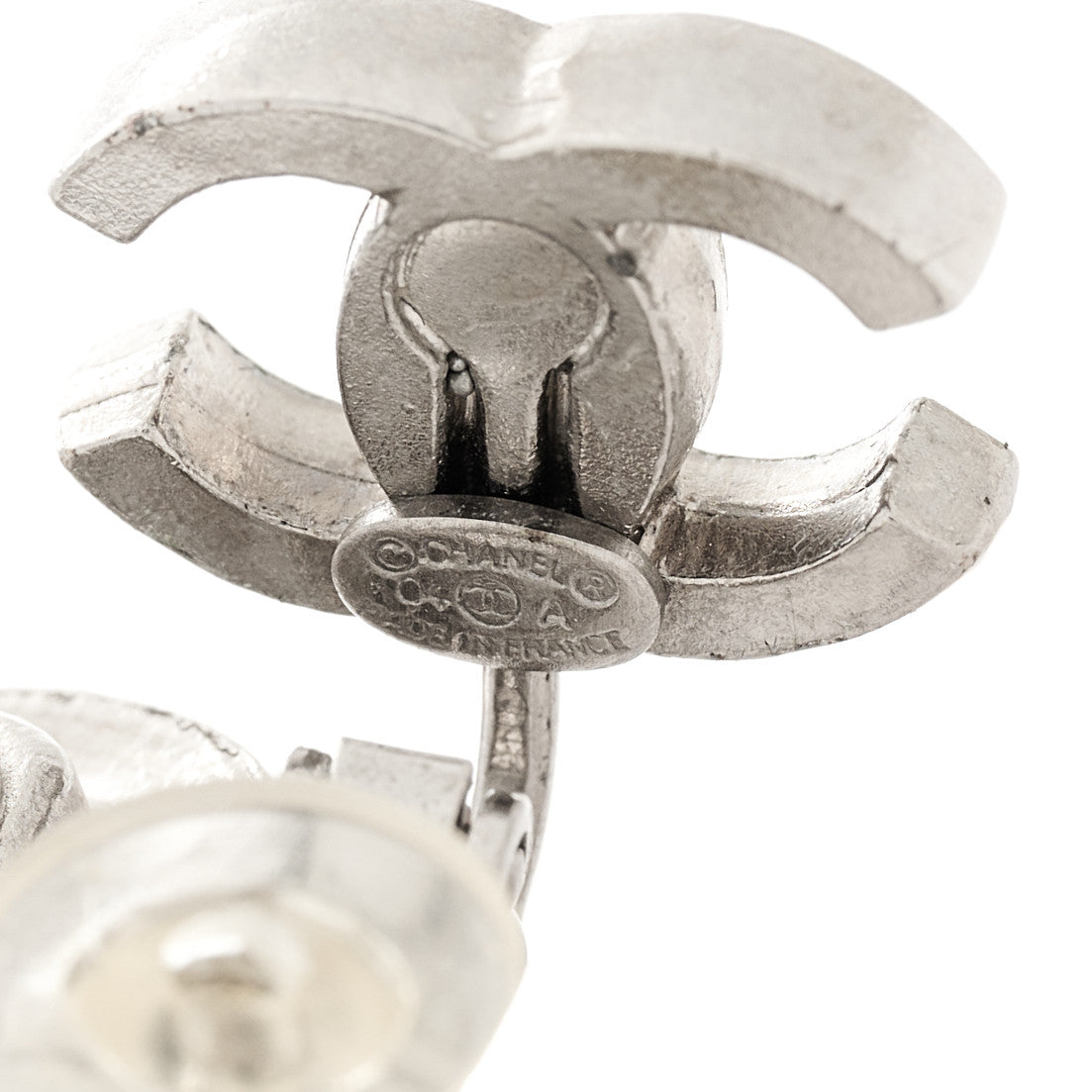 Chanel Crystal Heart CC Drop Clip On Earrings Silver 5 of 6