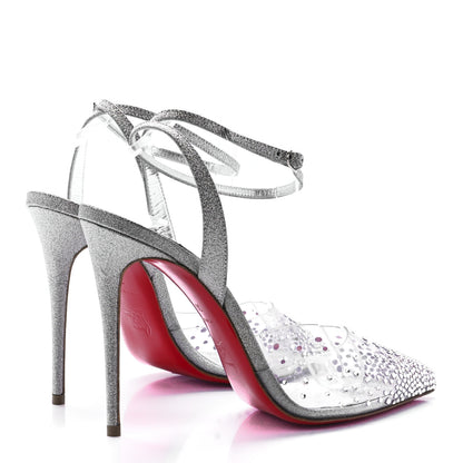Christian Louboutin PVC Glittered Calfskin Spikaqueen 100 Pumps 38 Silver 4 of 7
