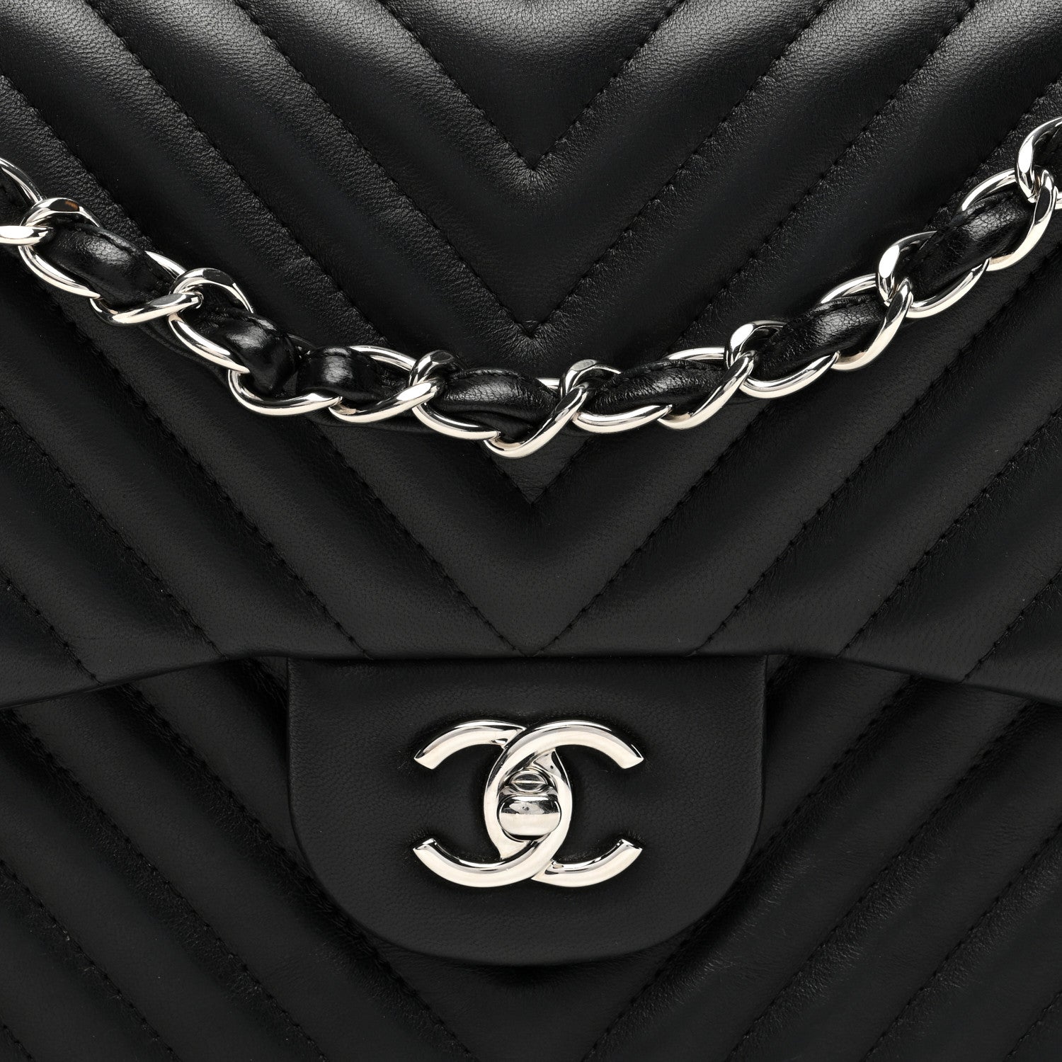 Chanel Lambskin Chevron Quilted Jumbo Double Flap Black 8 of 10