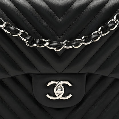 Chanel Lambskin Chevron Quilted Jumbo Double Flap Black 8 of 10