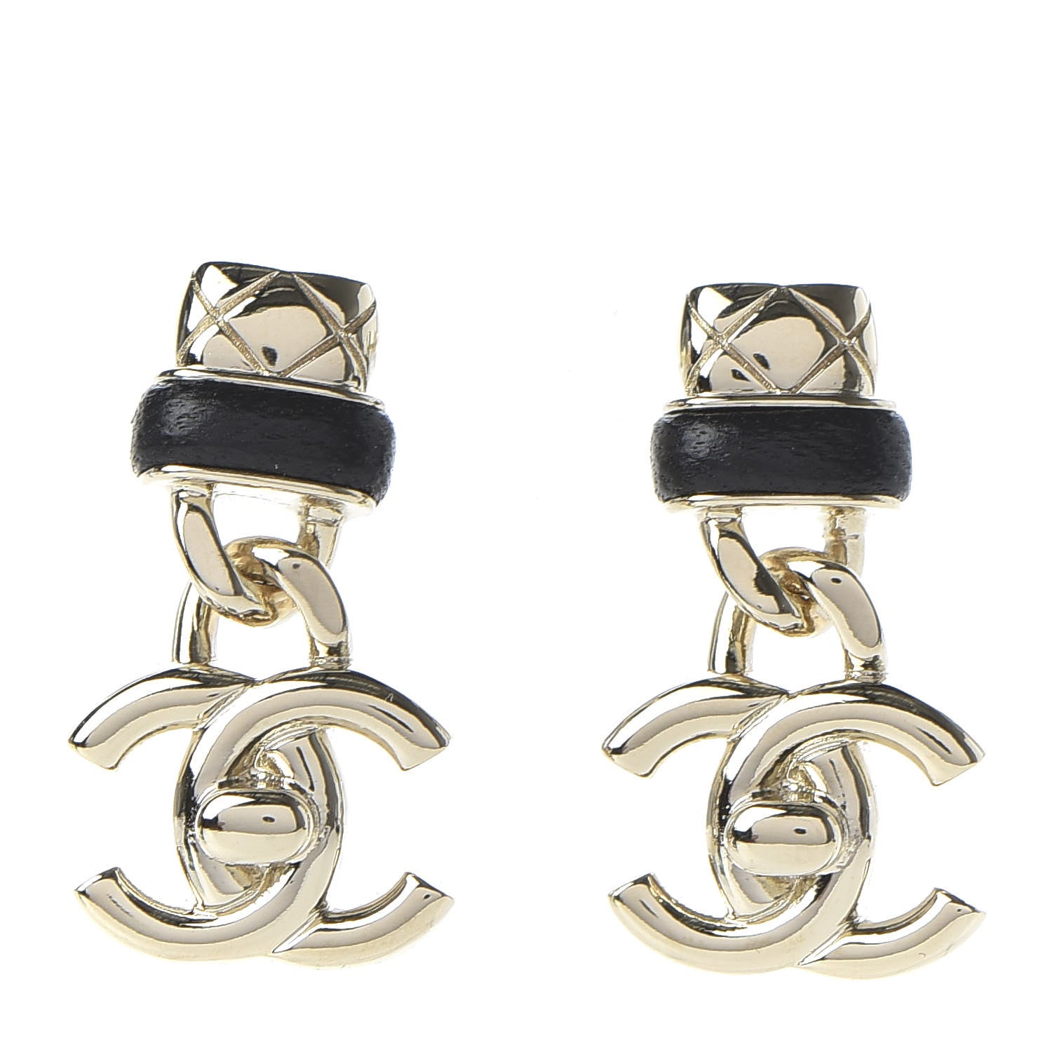 Chanel Lambskin CC Turnlock Drop Earrings Gold Black 1 of 5