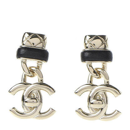 Chanel Lambskin CC Turnlock Drop Earrings Gold Black 1 of 5