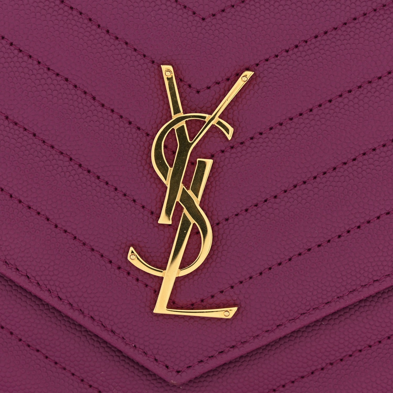 Saint Laurent Grain De Poudre Matelasse Chevron Monogram Chain Wallet Dark Grape 12 of 12