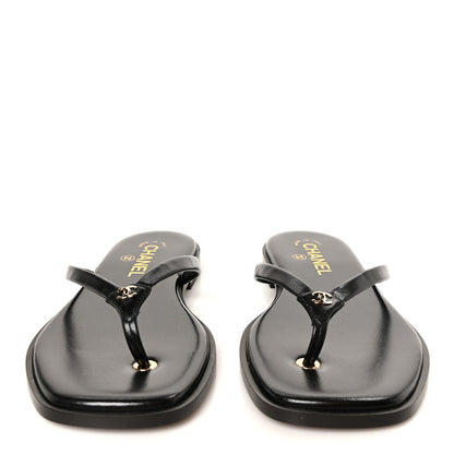 Chanel Goatskin CC Times Square Thong Sandals 38 Black 3 of 10