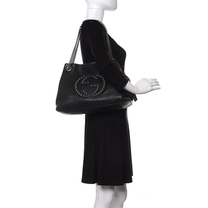 Gucci Pebbled Calfskin Studded Medium Soho Chain Shoulder Bag Black 2 of 13