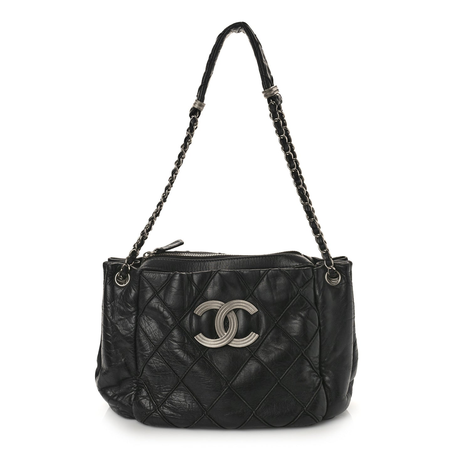 Lambskin Quilted Giant CC Accordion Shoulder Bag Black