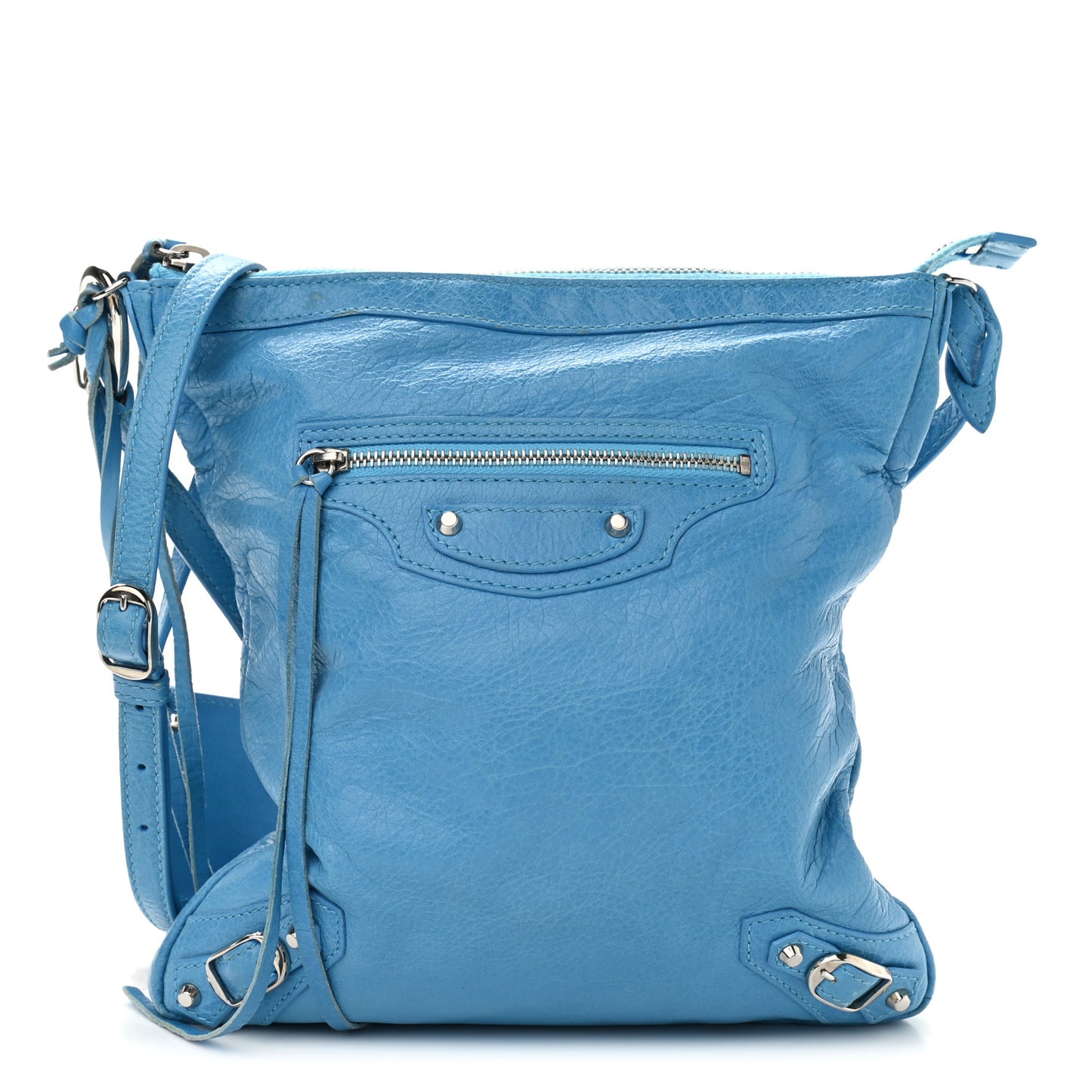 Agneau Classic Hardware Flat Crossbody Bleu Azur Clair