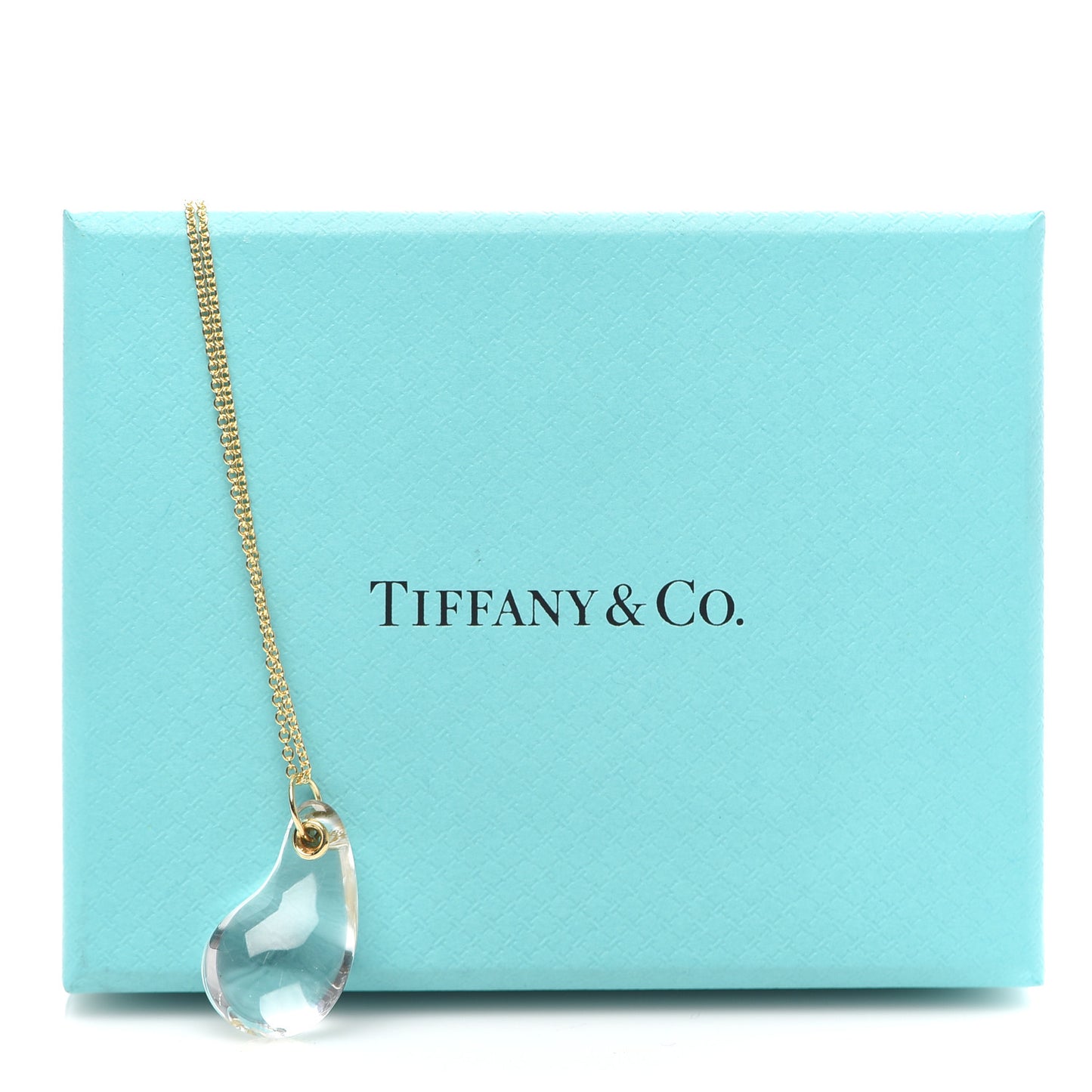 18K Yellow Gold Rock Crystal Elsa Peretti Teardrop Pendant Necklace