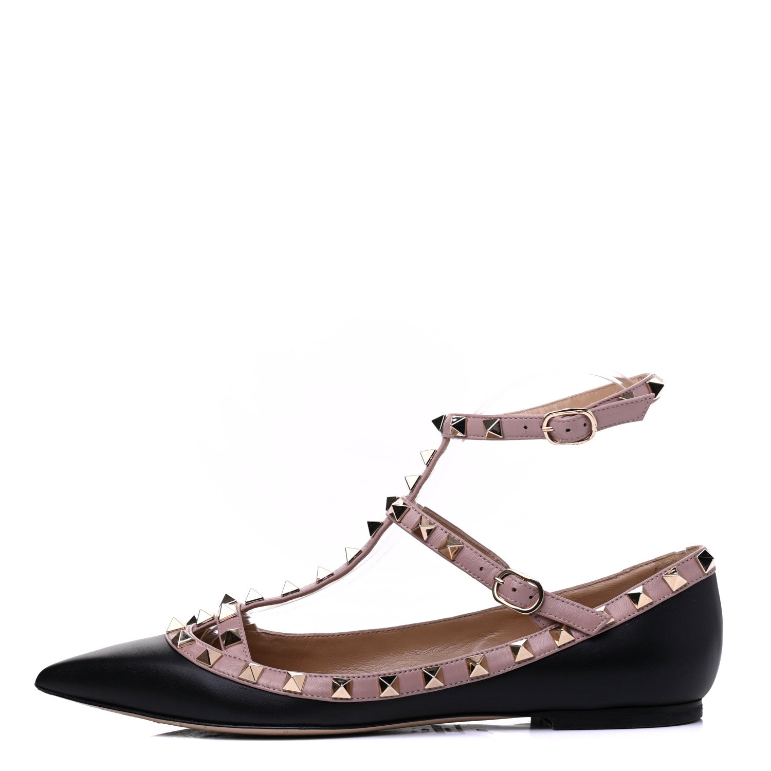 Valentino Garavani Nappa Rockstud Cage Ballerina Flats 38 Black Poudre 1 of 17