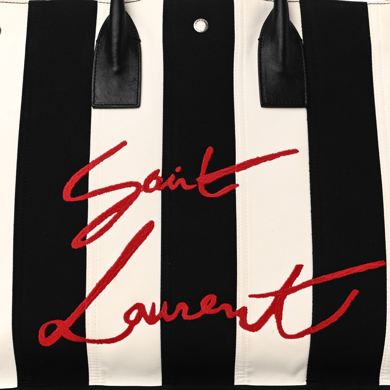Saint Laurent Canvas Noe Striped Tote Black White 7 of 9