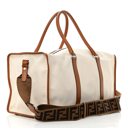 Fendi Canvas Logo Embroidered Duffle Bag Grezzo Cuoio 3 of 18