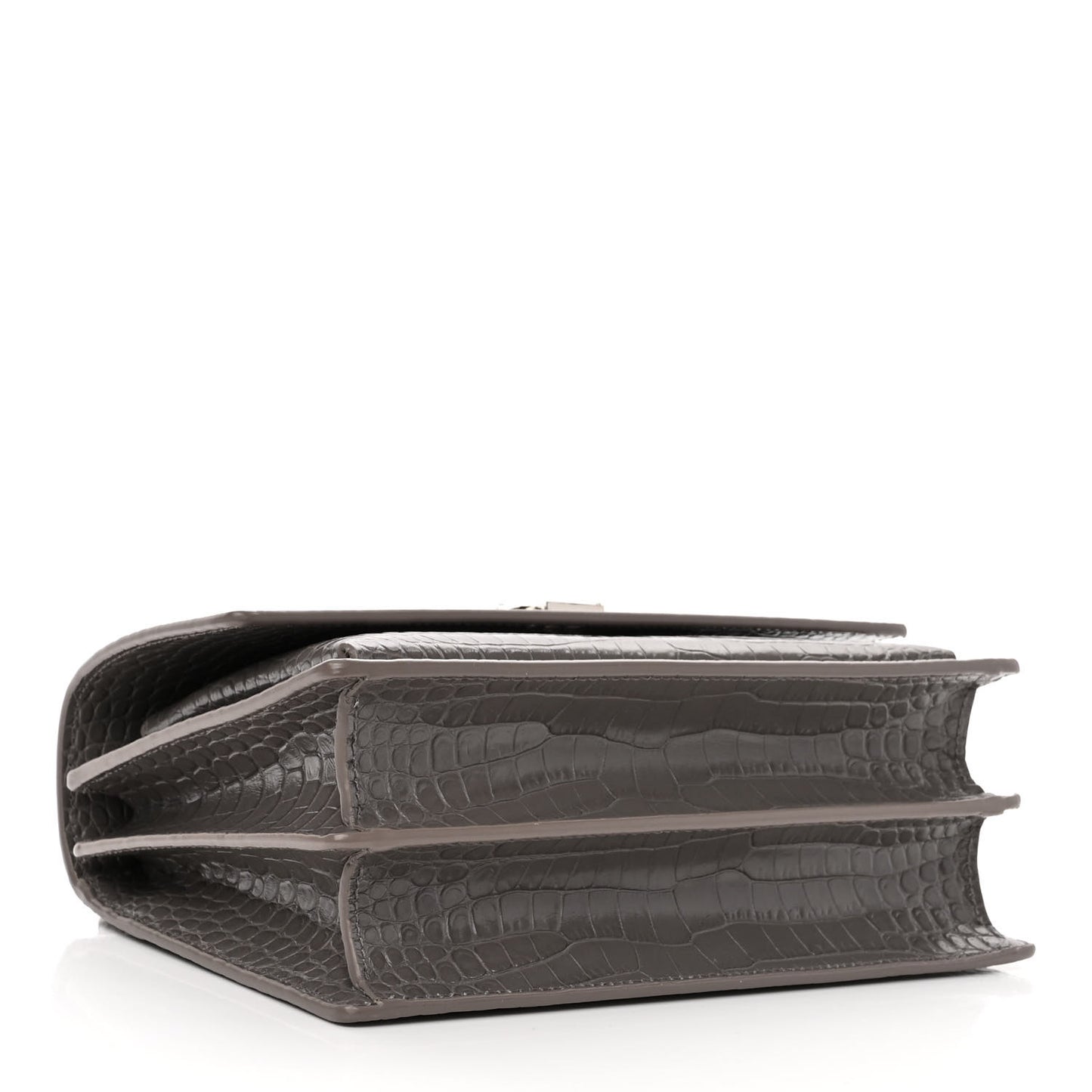 Calfskin Crocodile Embossed Medium Monogram Sunset Fog