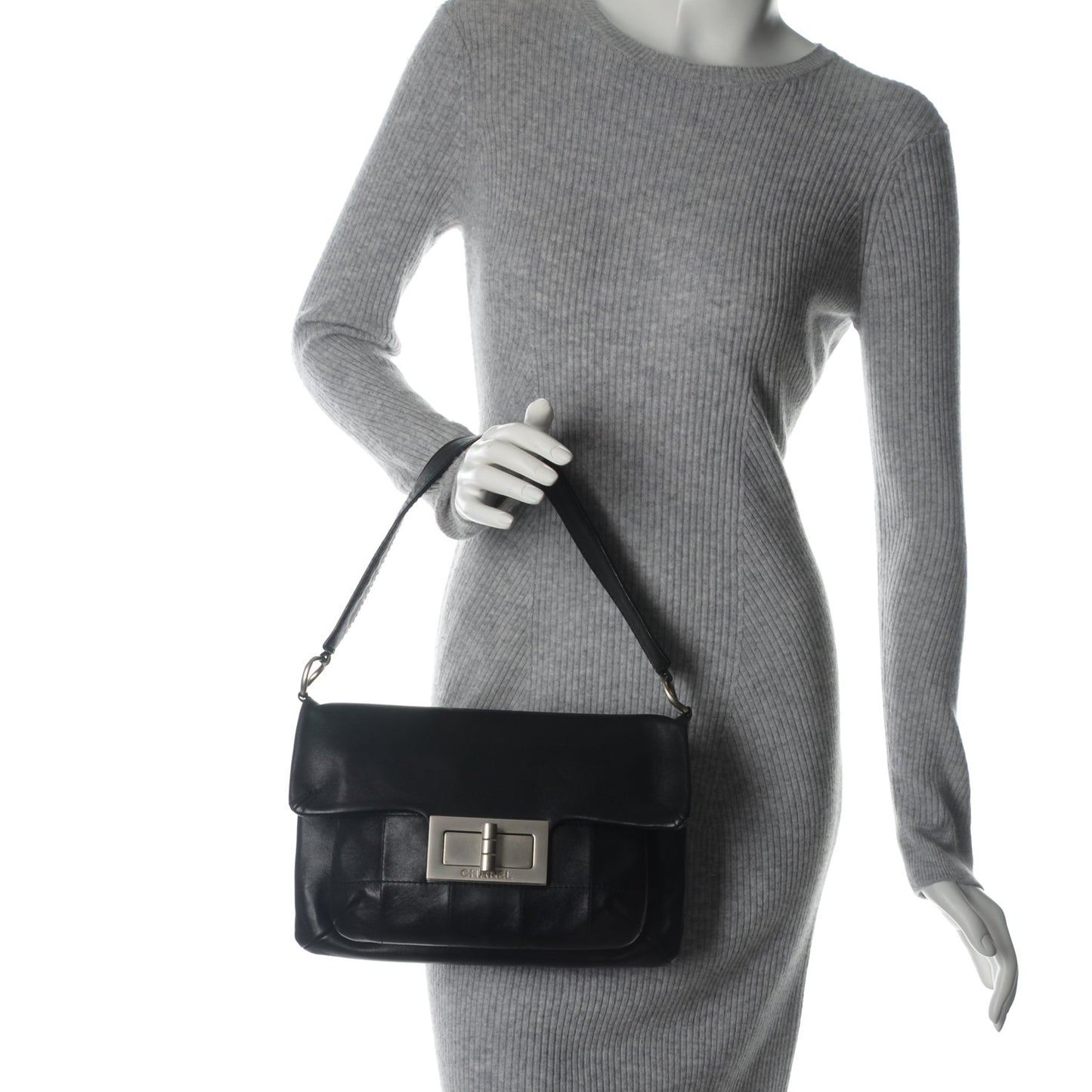 Calfskin Square Stitched Mademoiselle Shoulder Bag Black
