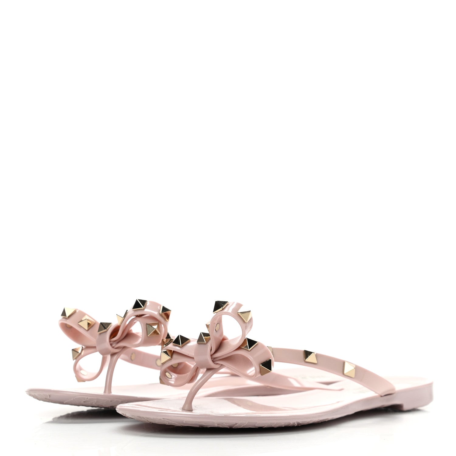 Valentino Garavani PVC Jelly Rockstud Bow Thong Sandals 38 Water Rose 3 of 8