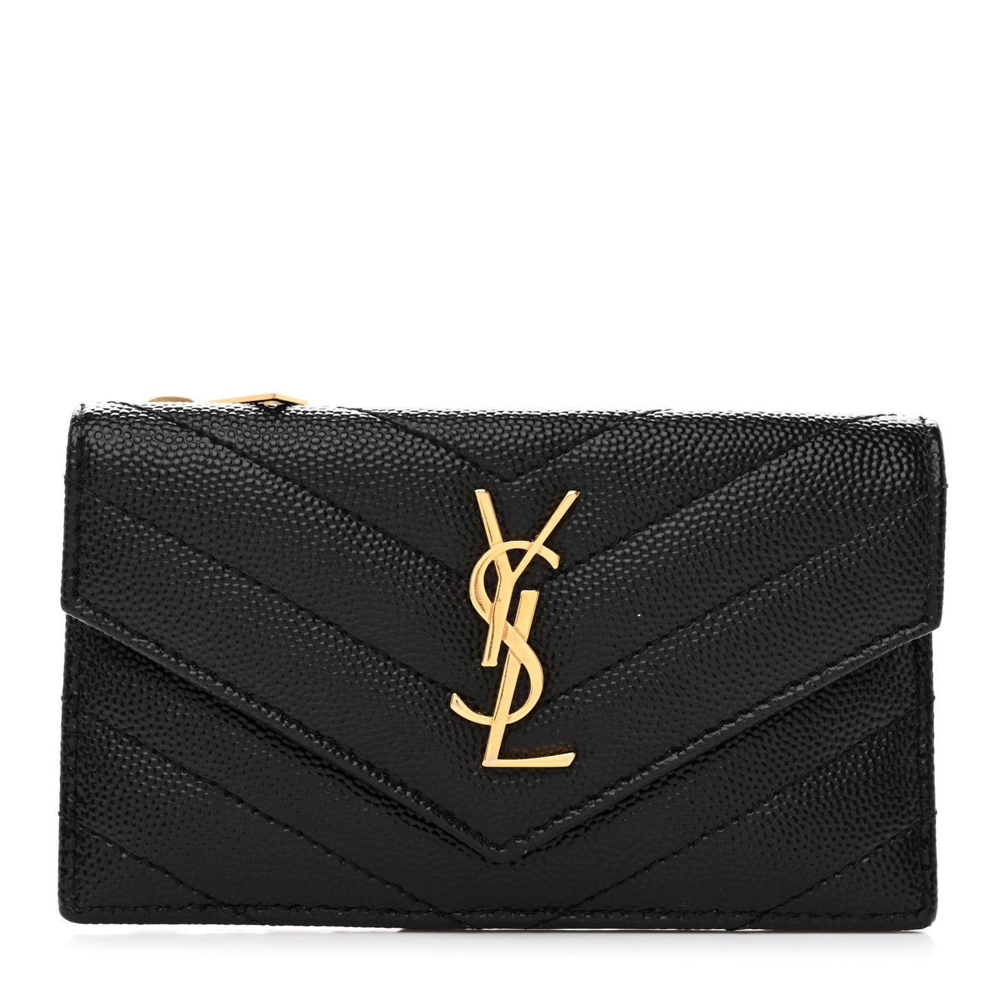 Grain De Poudre Matelasse Chevron Monogram Compact Wallet Black