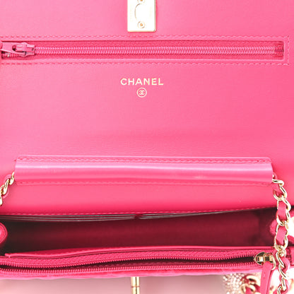 Chanel Velvet Quilted Pearl Crush Wallet On Chain WOC Pink 4 of 9