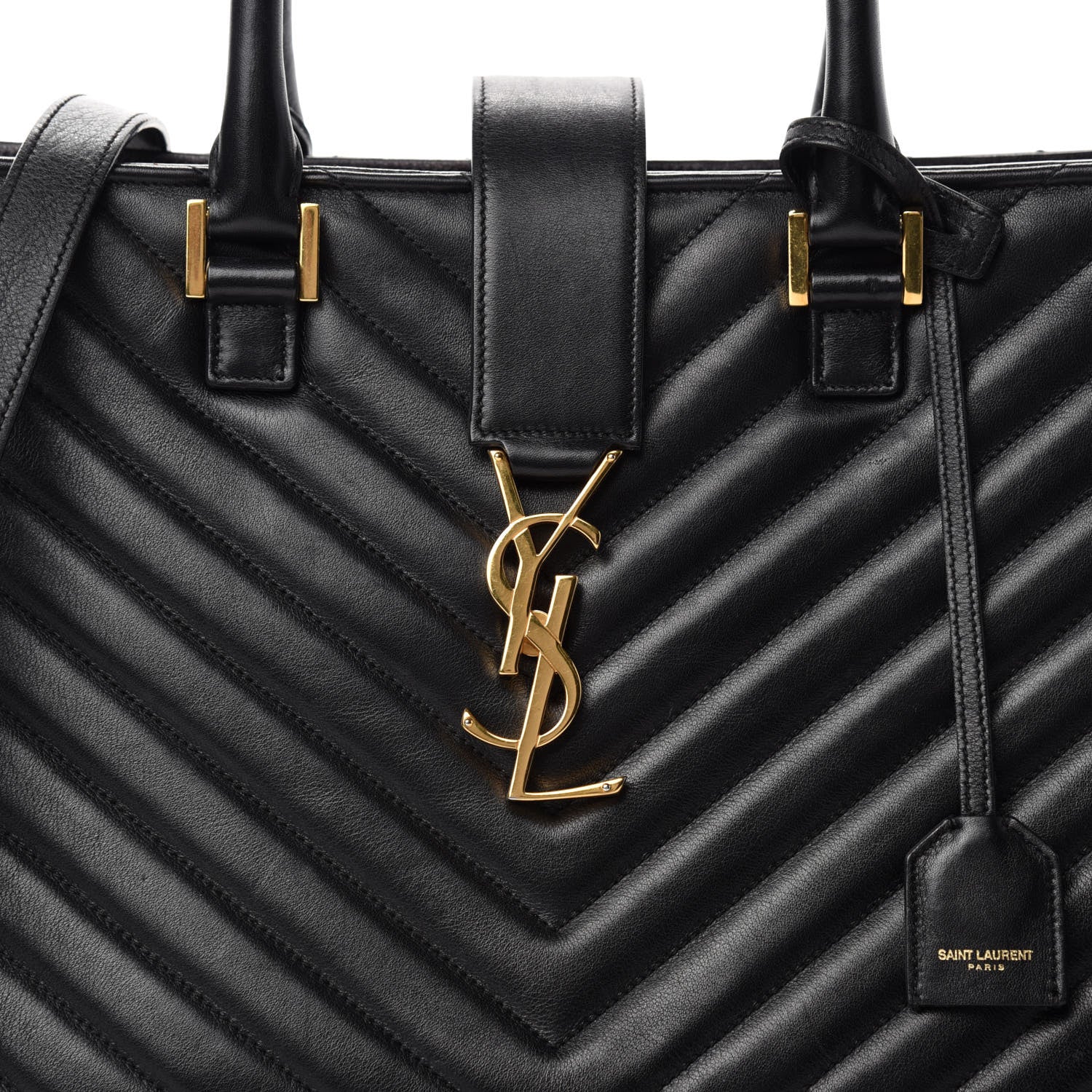 Saint Laurent Calfskin Matelasse Chevron Medium Monogram Cabas Black 12 of 12