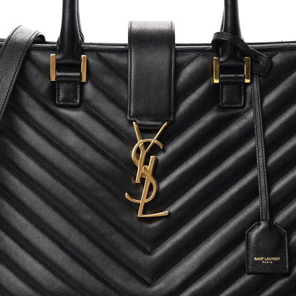 Saint Laurent Calfskin Matelasse Chevron Medium Monogram Cabas Black 12 of 12