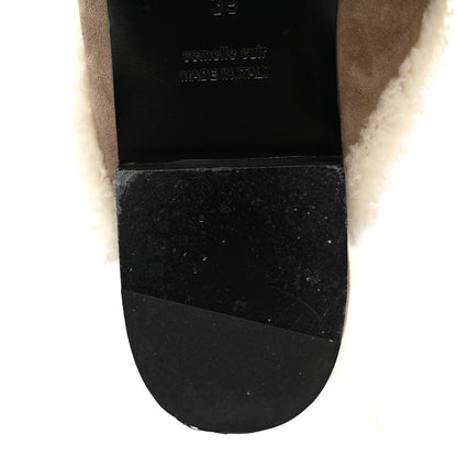 Hermes Suede Goatskin Shearling Womens Oz Mules 39 Etoupe Ecru 12 of 13