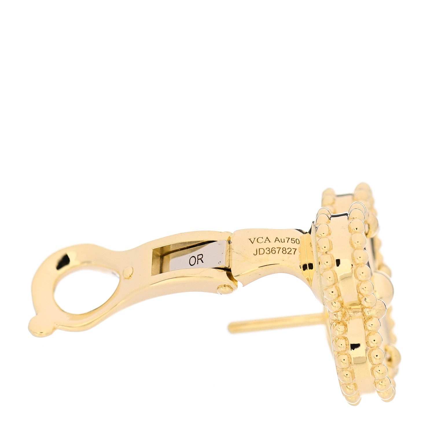 Van Cleef & Arpels 18K Yellow Gold Guilloche Vintage Alhambra Earrings 4 of 6