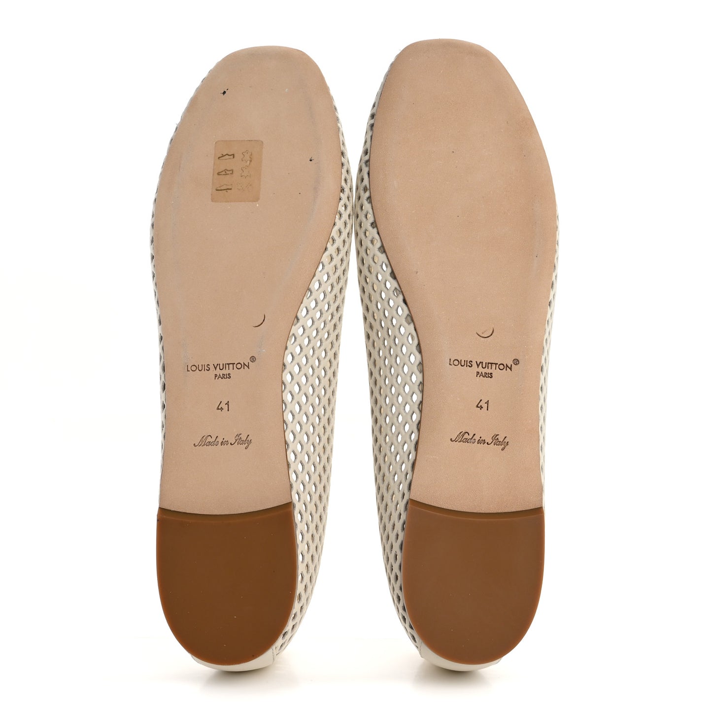 Perforated Calfskin Shake Ballerina Flat 41 Cream