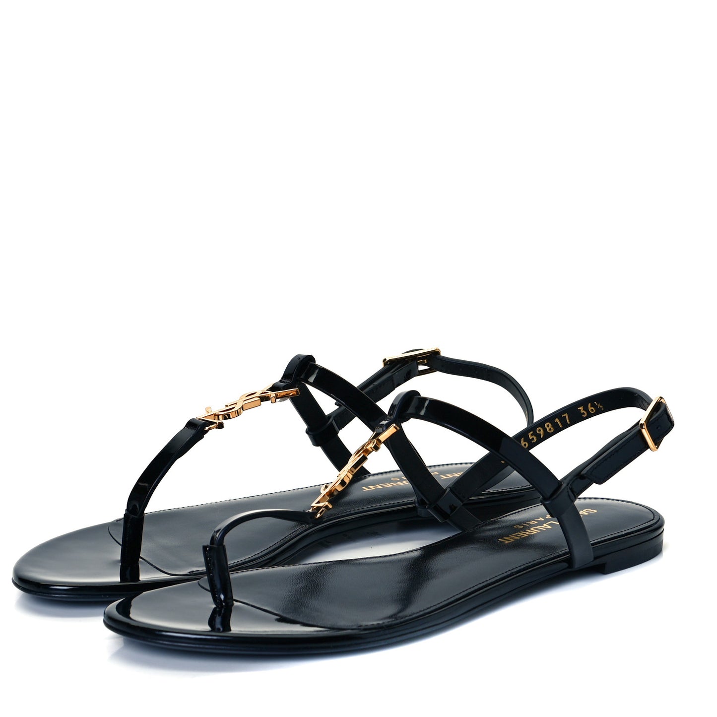 Patent Calfskin Cassandra Monogram Sandals 36.5 Black