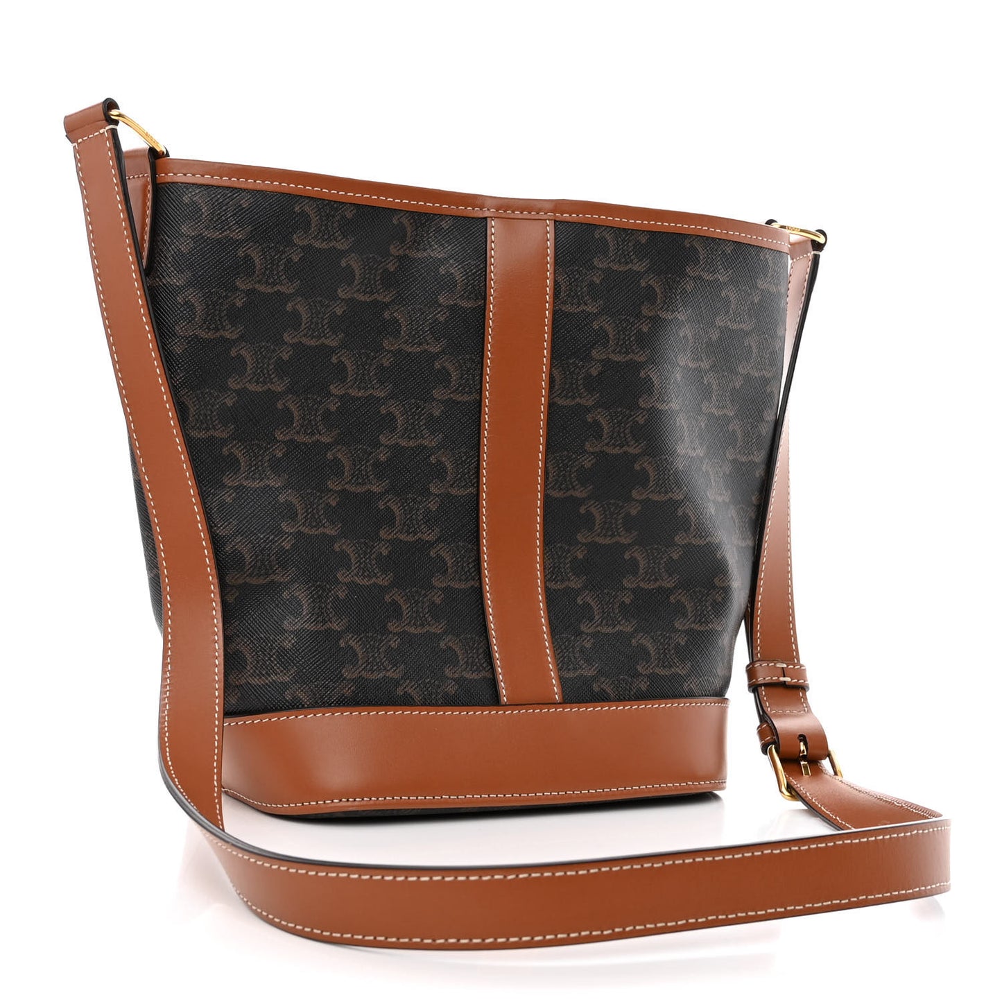 Triomphe Canvas Calfskin Small Bucket Bag Tan