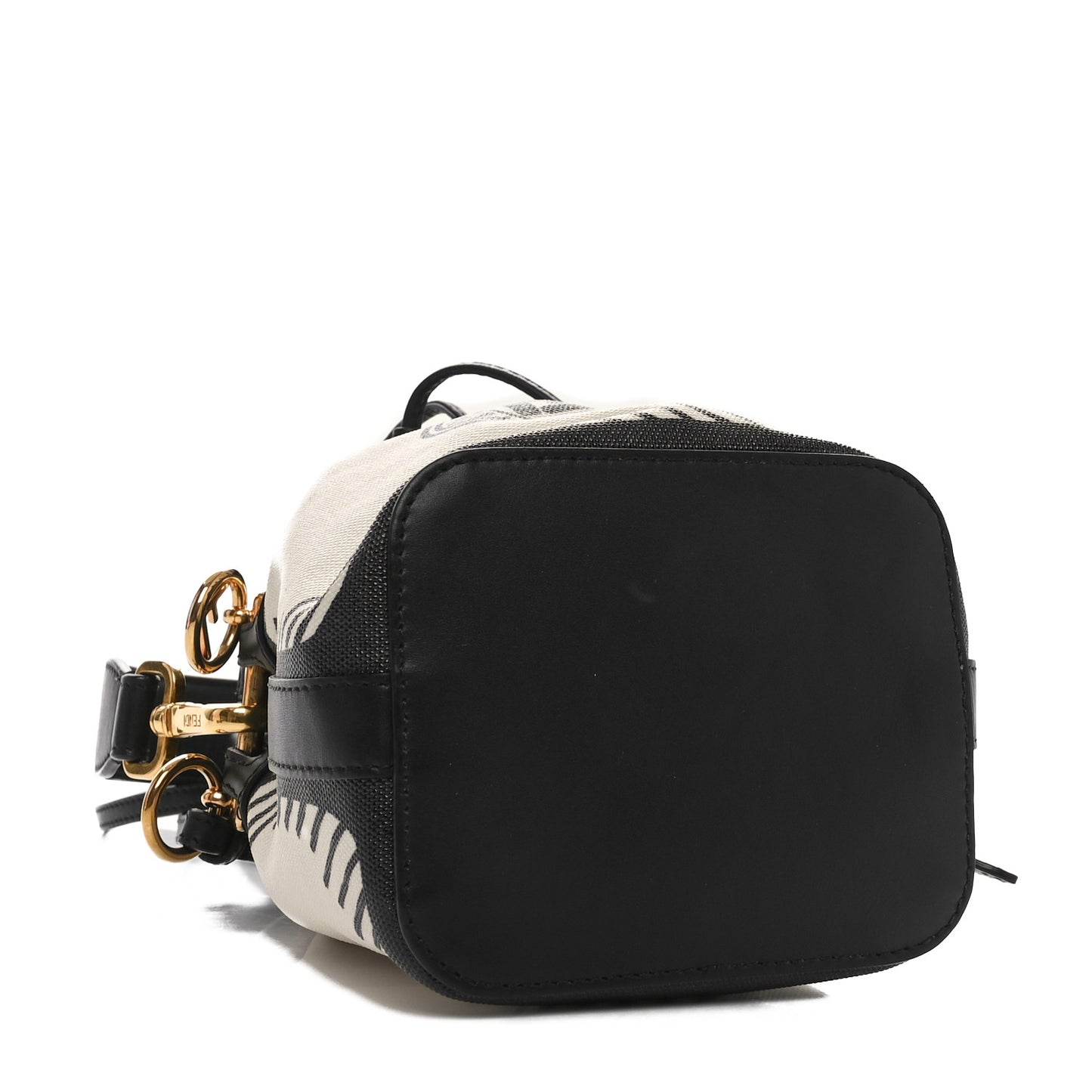 X JOSHUA VIDES Canvas Calfskin F is Fendi Mini Mon Tresor Bucket Bag White Black