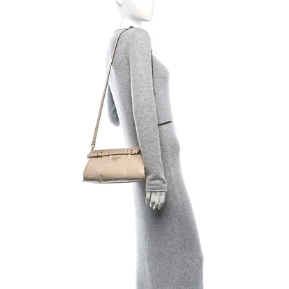 Prada Glossy Calfskin Triangle Small Bonnie Shoulder Bag Travertine 2 of 9