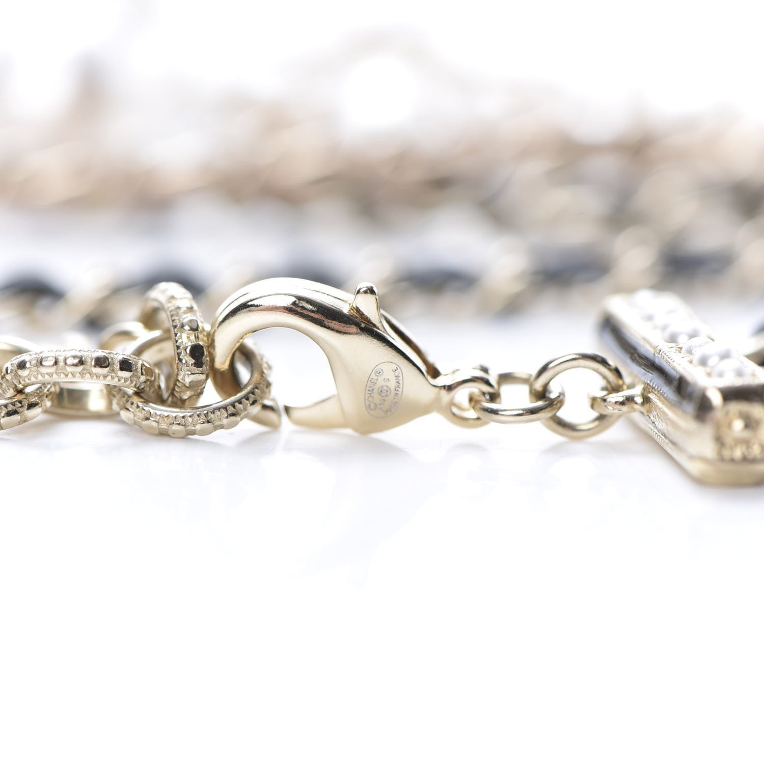 Chanel Pearl Lambskin Chain CC Multi Strand Necklace Gold Pink Black 4 of 5