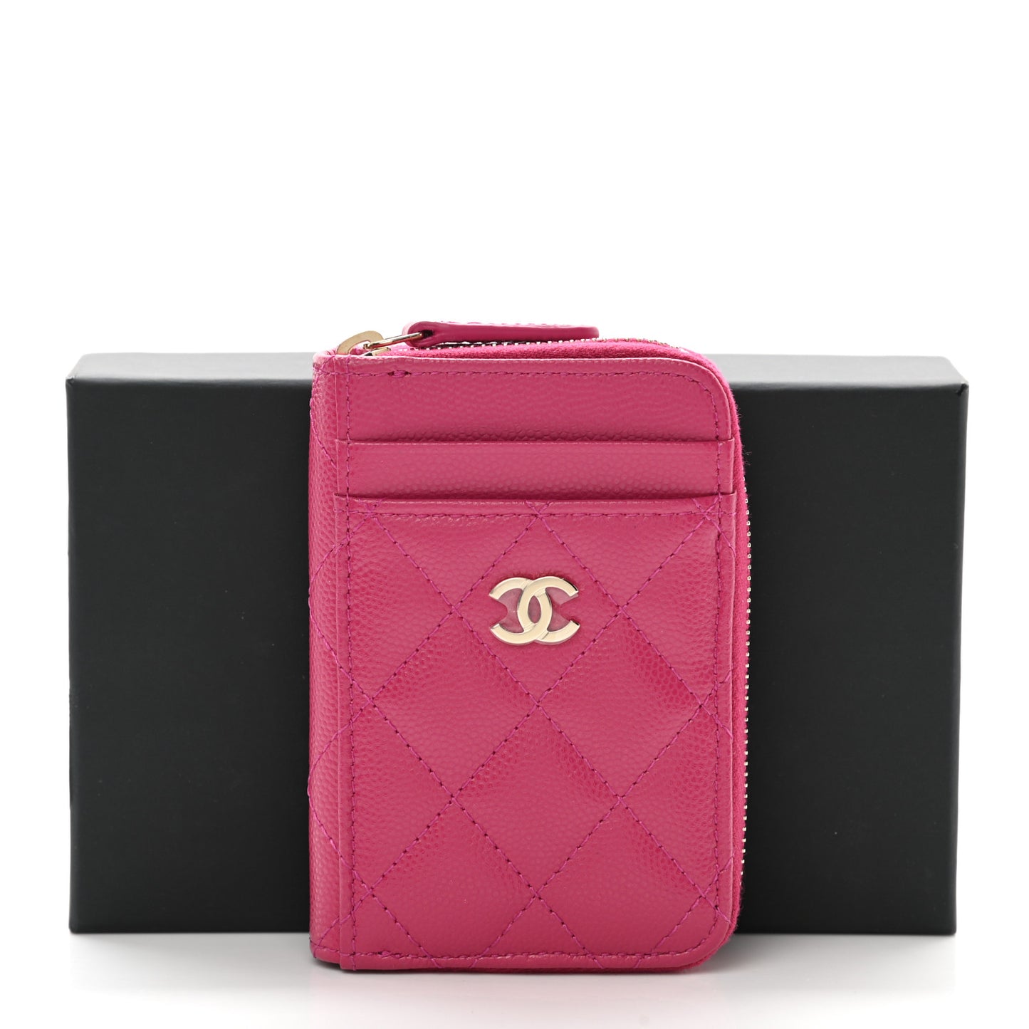 Caviar Quilted Zip Card Holder Fuchsia