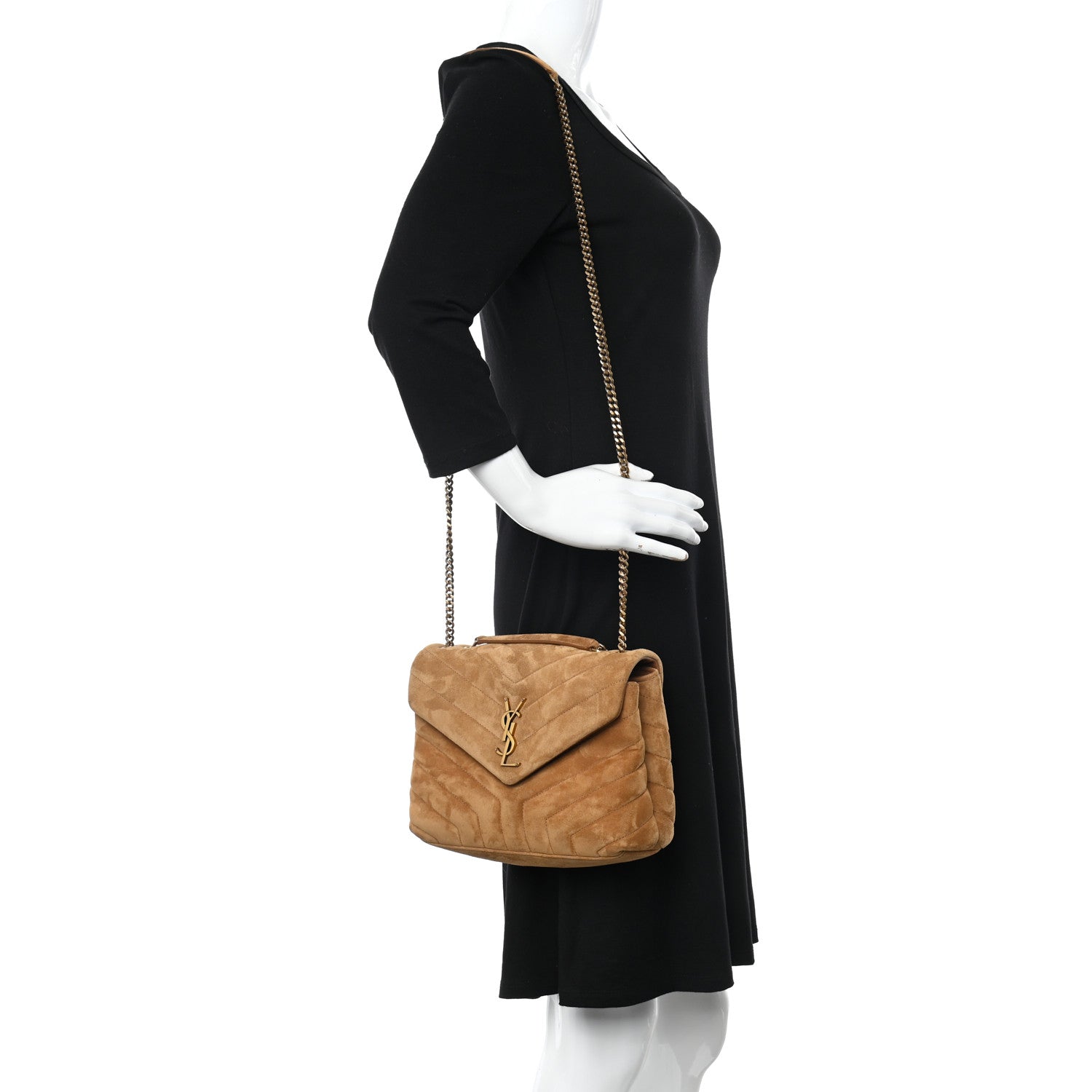 Saint Laurent Suede Calfskin Y Quilted Monogram Small Loulou Chain Satchel Cinnamon 2 of 13