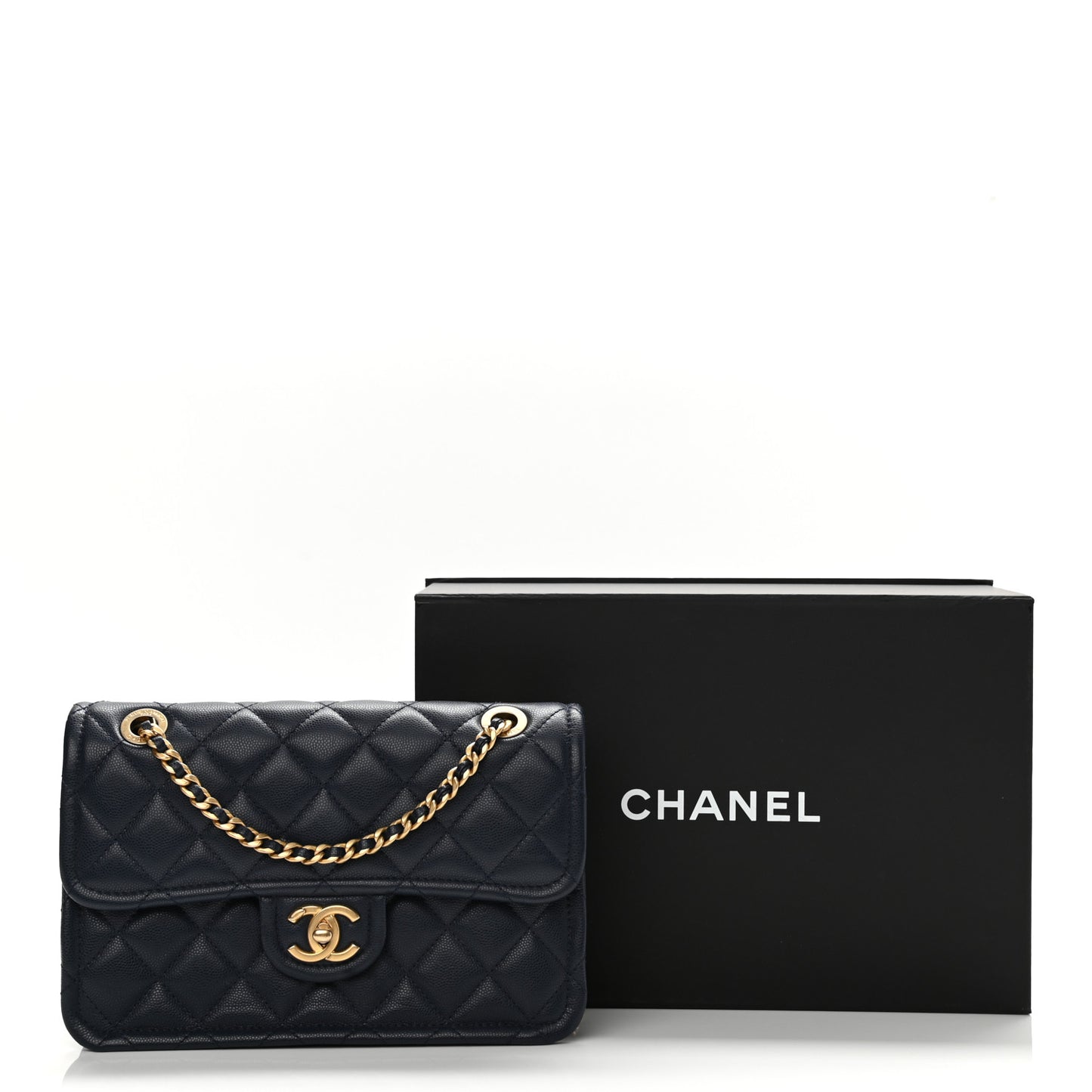 Caviar Quilted Medium Sweet Classic Flap Navy Blue