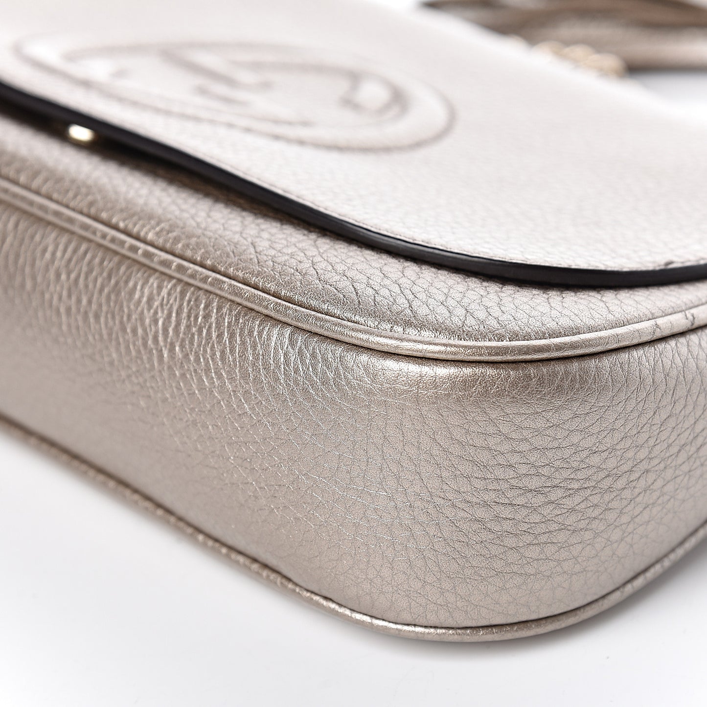 Metallic Pebbled Calfskin Medium Soho Flap Crossbody Golden Beige