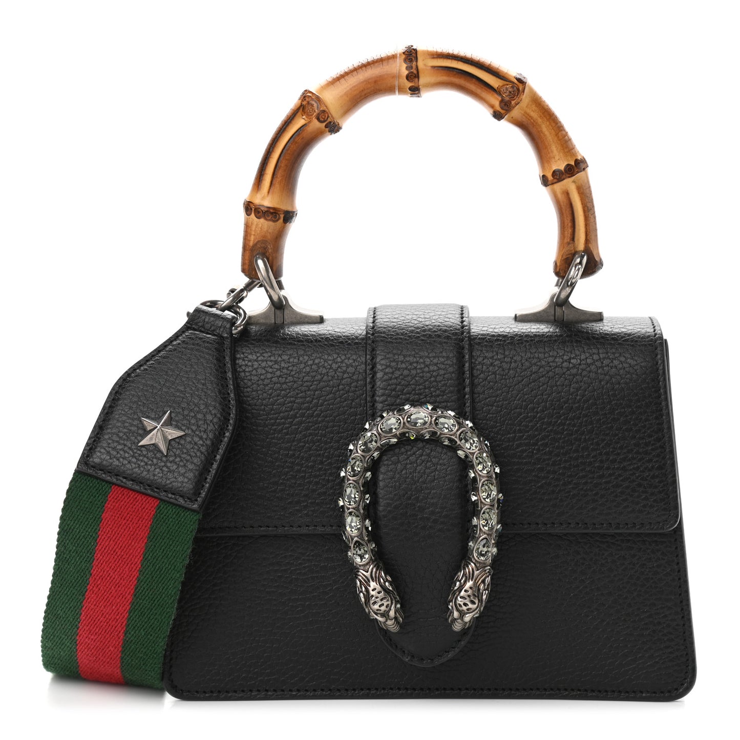 Dollar Calfskin Crystal Web Mini Dionysus Bamboo Top Handle Bag Black Black Diamond