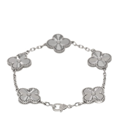 Van Cleef & Arpels 18K White Gold 5 Motifs Guilloche Vintage Alhambra Bracelet 2 of 5