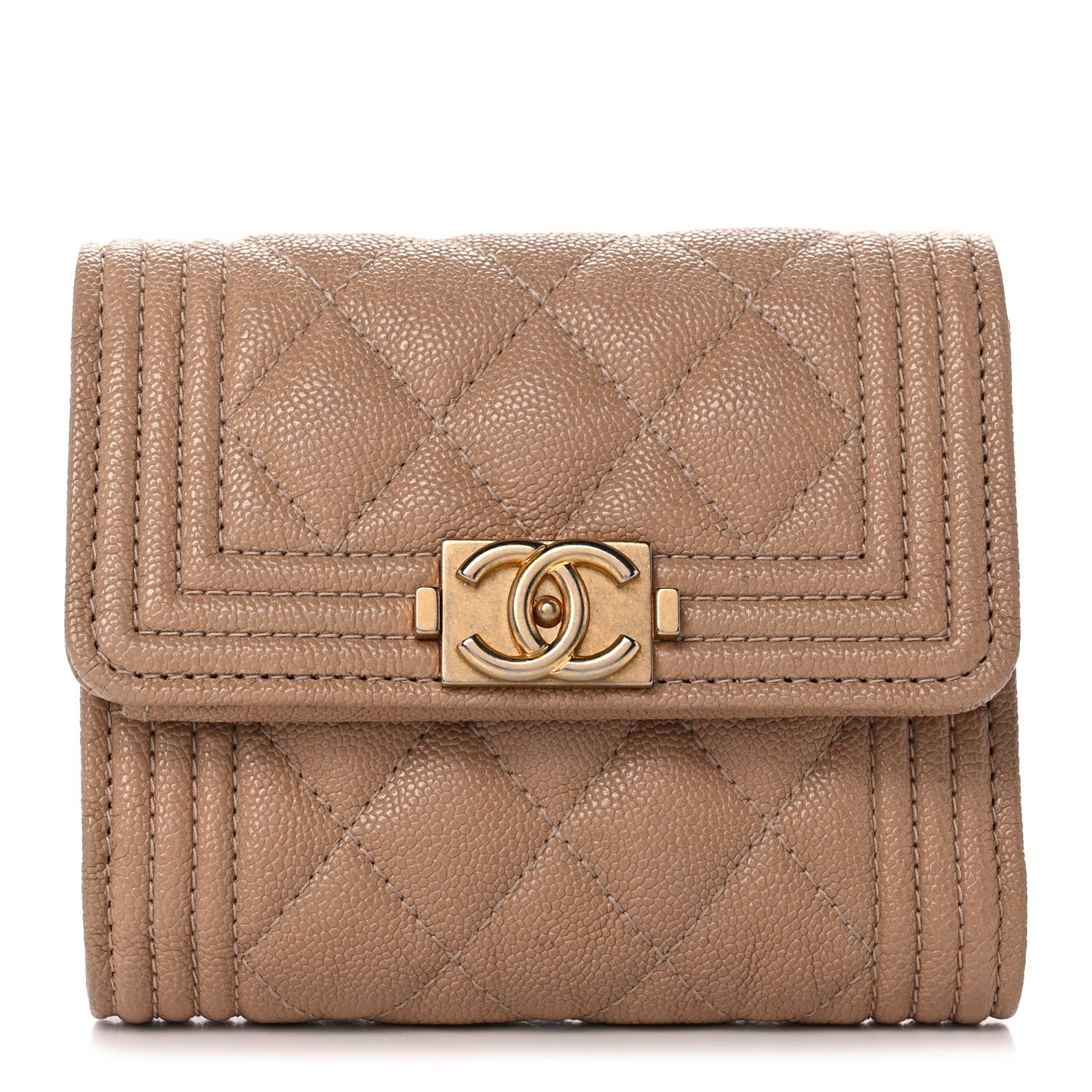 Chanel Caviar Quilted Compact Boy Flap Wallet Beige 1 of 12