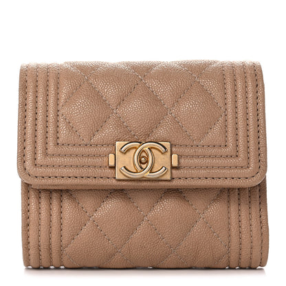 Chanel Caviar Quilted Compact Boy Flap Wallet Beige 1 of 12