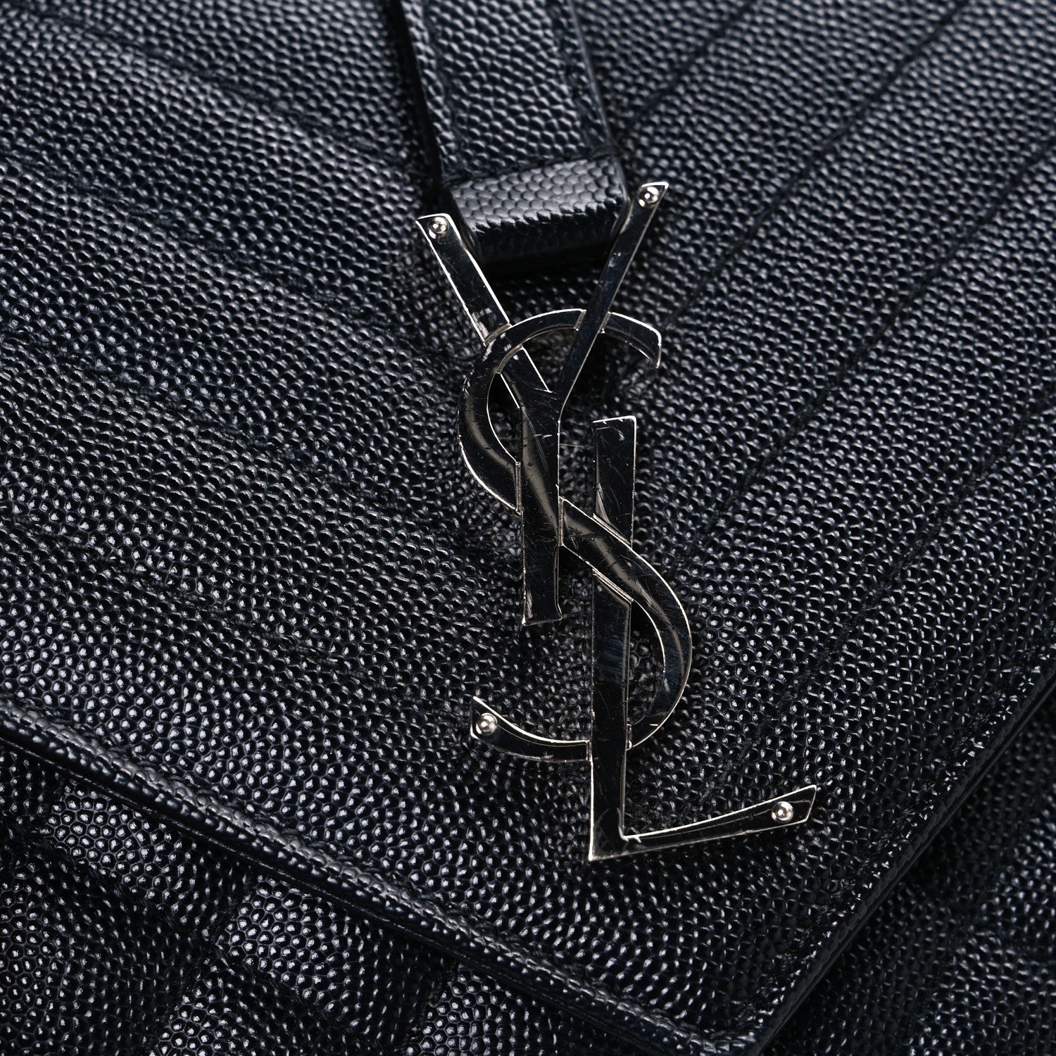 Saint Laurent Grain De Poudre Textured Mixed Matelasse Triquilt Medium Monogram Satchel Black 10 of 10