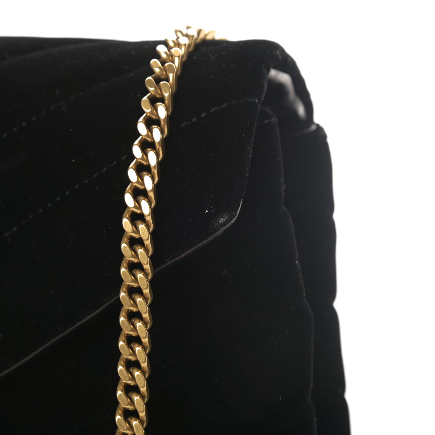 Velvet Y Quilted Monogram Small Loulou Chain Satchel Black